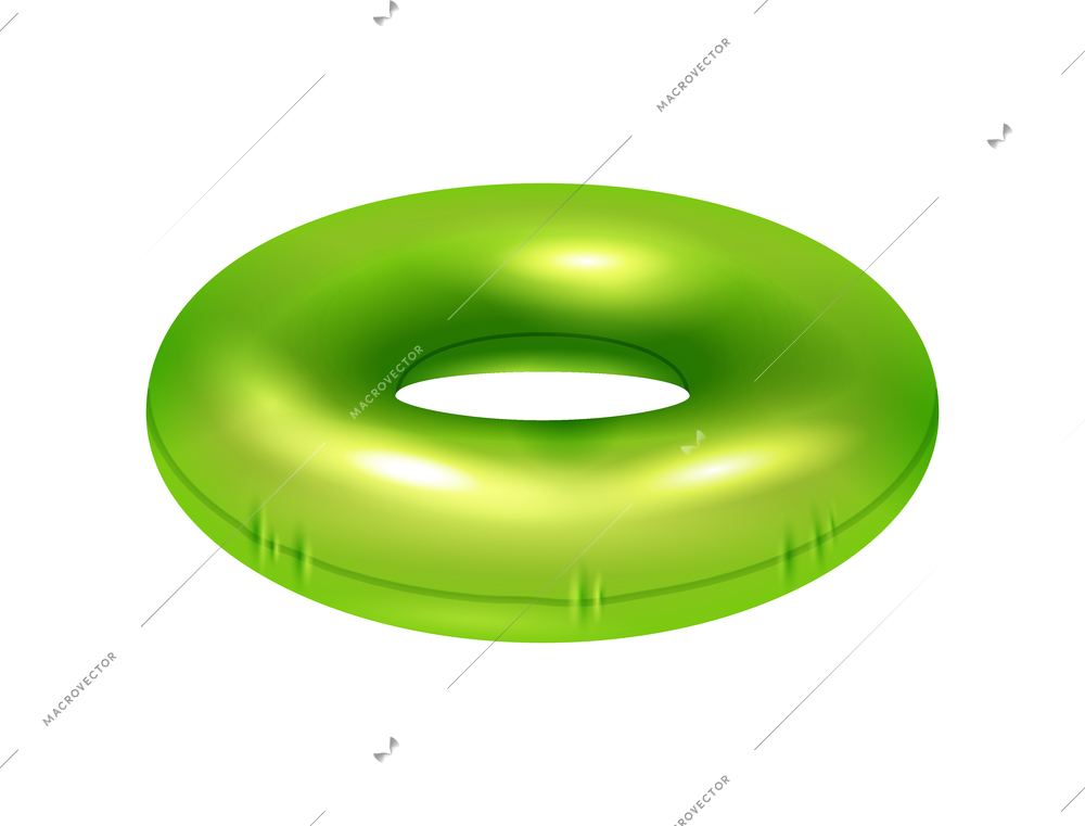 Realistic green inflatable swimming ring side view vector illustration