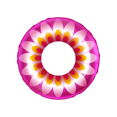 Inflatable rubber ring with colorful flower pattern realistic vector illustration