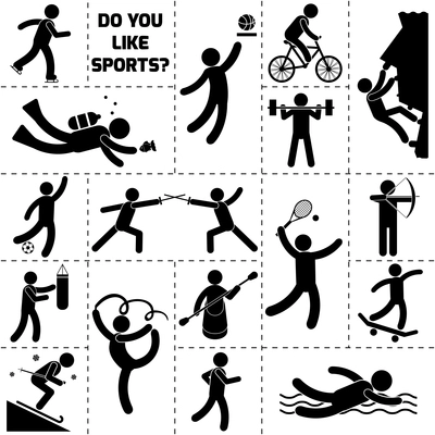 Sport icon black set with bike cycling diving rock climbing rowing isolated vector illustration