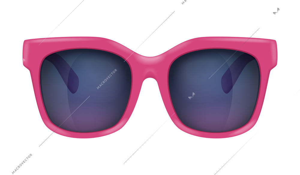 Modern sunglasses with bright pink frames on white background realistic vector illustration