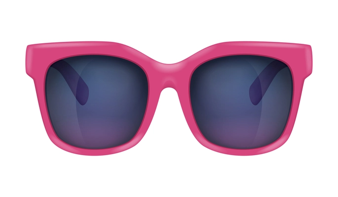 Modern sunglasses with bright pink frames on white background realistic vector illustration