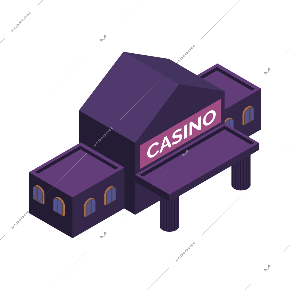 Isometric casino building exterior on white background 3d vector illustration