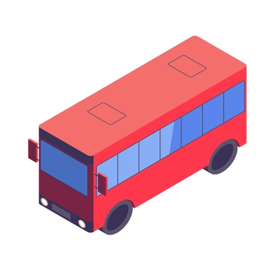 Isometric red passenger bus on white background 3d vector illustration