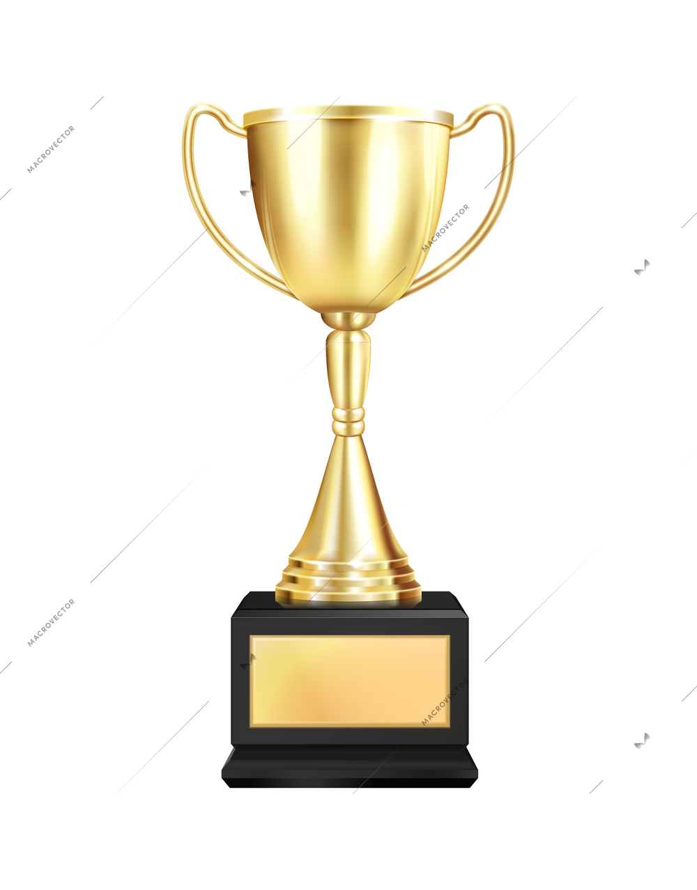 Trophy award with golden cup realistic vector illustration