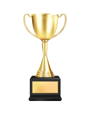 Trophy award with golden cup realistic vector illustration