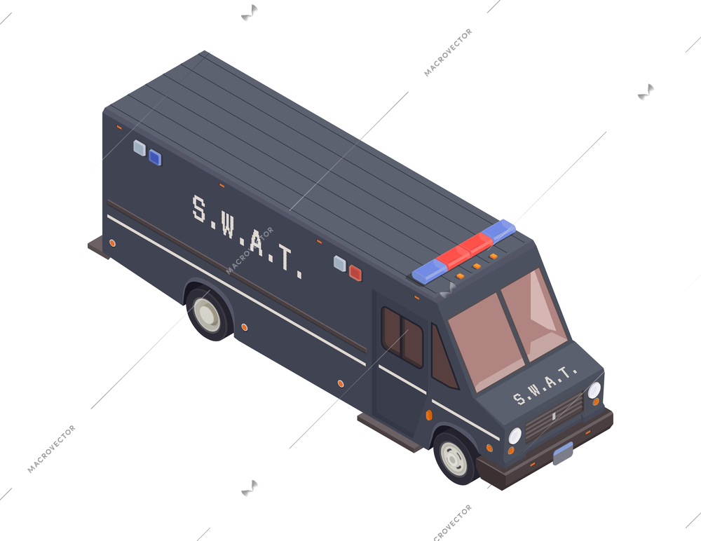 Isometric swat vehicle armoured transport 3d vector illustration