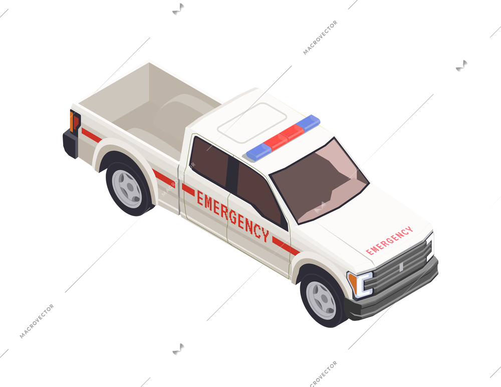 Isometric white emergency car 3d vector illustration