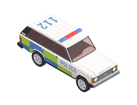 Isometric vintage police car on white background 3d vector illustration