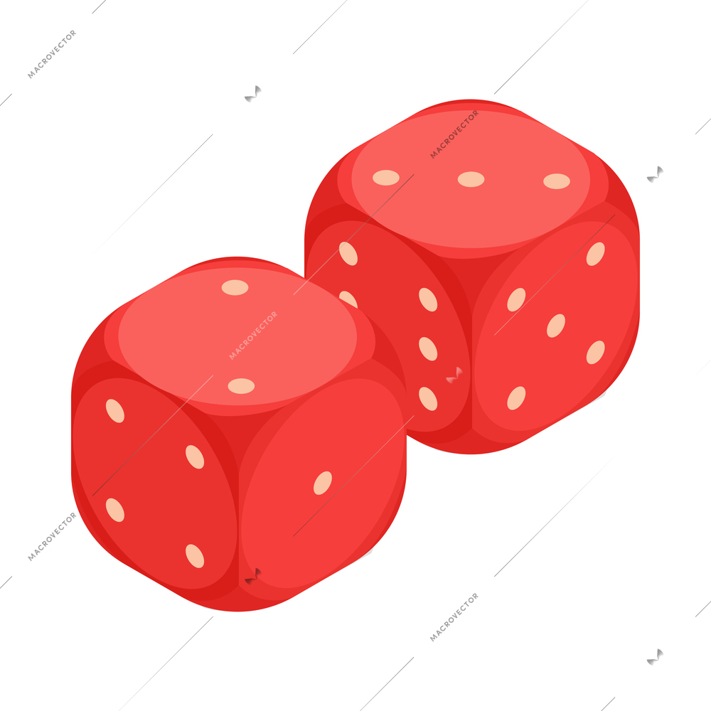 Two red dices isometric icon on white background 3d vector illustration