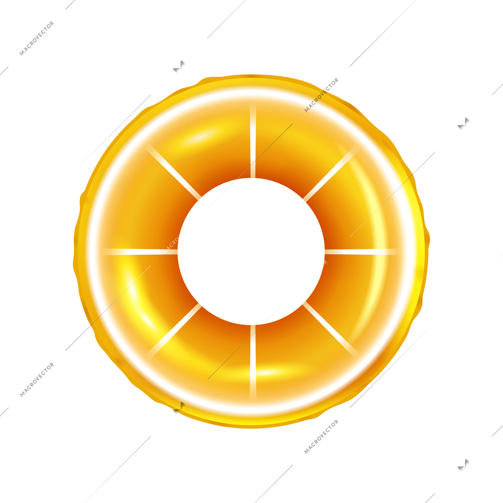 Realistic inflatable swimming ring in yellow color on white background vector illustration