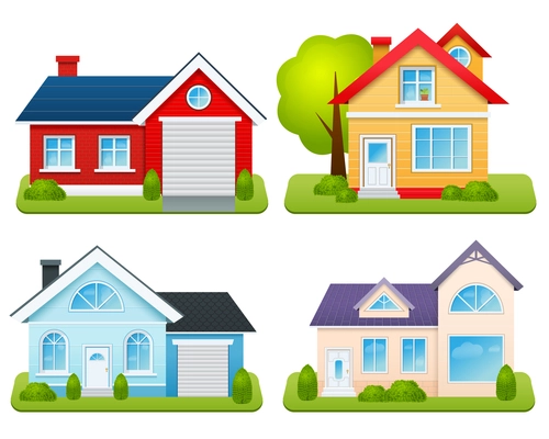 Private houses family town apartments village cottages emblems set isolated vector illustration
