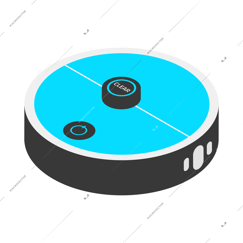 Isometric modern robotic vacuum cleaner in blue color 3d vector illustration