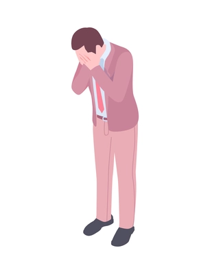 Frustrated businessman or office worker covering face with his hands 3d isometric vector illustration