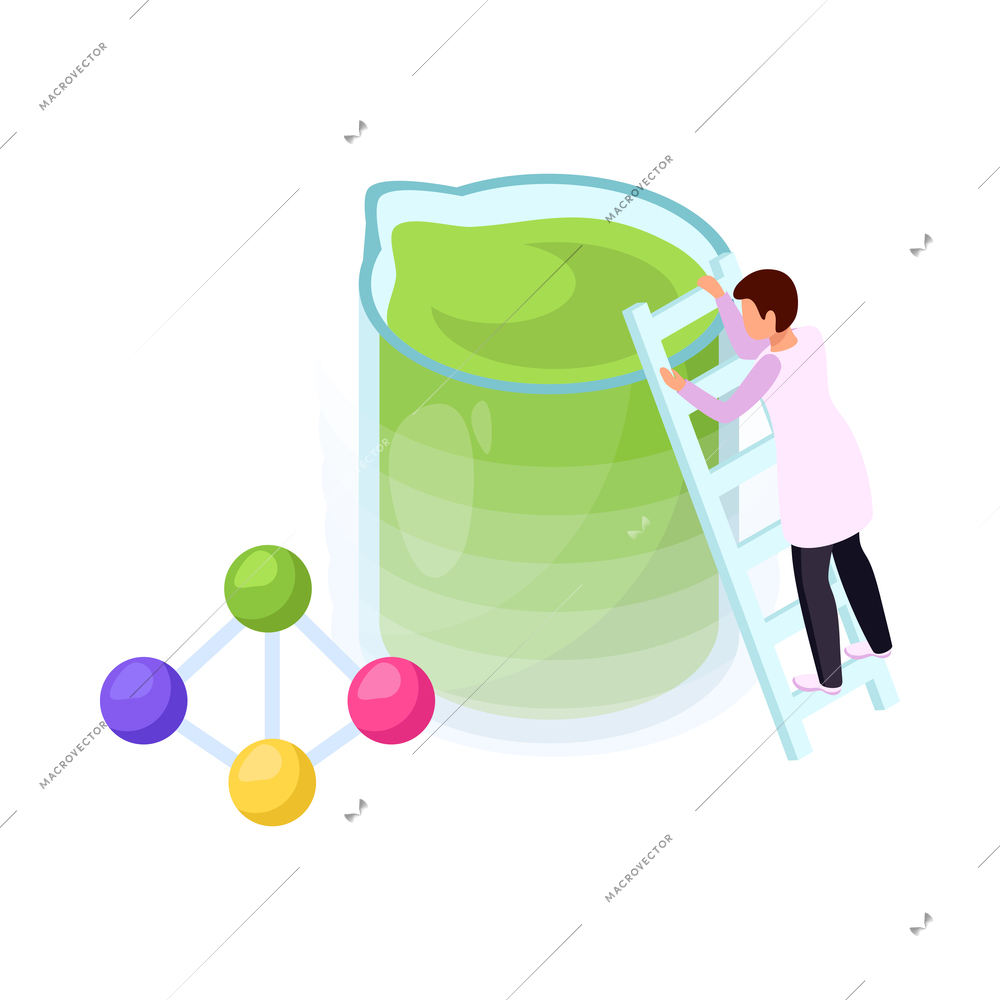 Isometric icon with scientist performing science research in laboratory 3d vector illustration