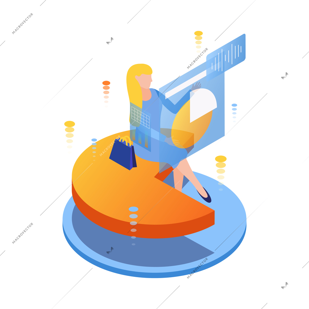 Interactive interface isometric icon with woman using hologram screen 3d vector illustration