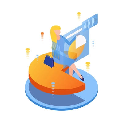 Interactive interface isometric icon with woman using hologram screen 3d vector illustration