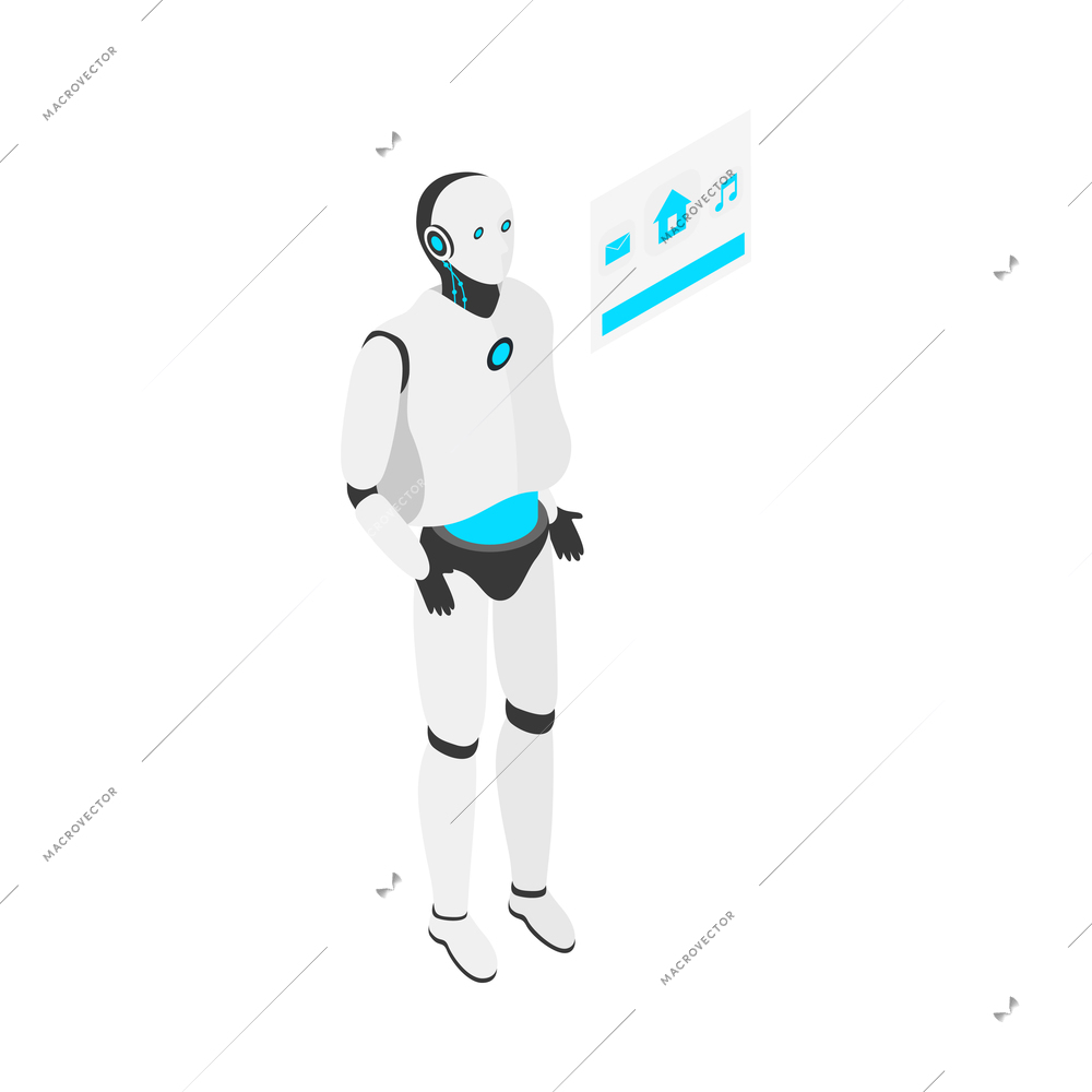 Artificial intelligence concept with isometric robot 3d vector illustration