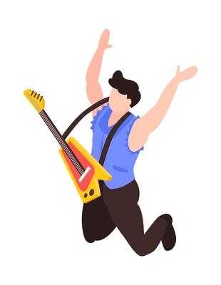 Rock musician with guitar performing on stage 3d isometric vector illustration