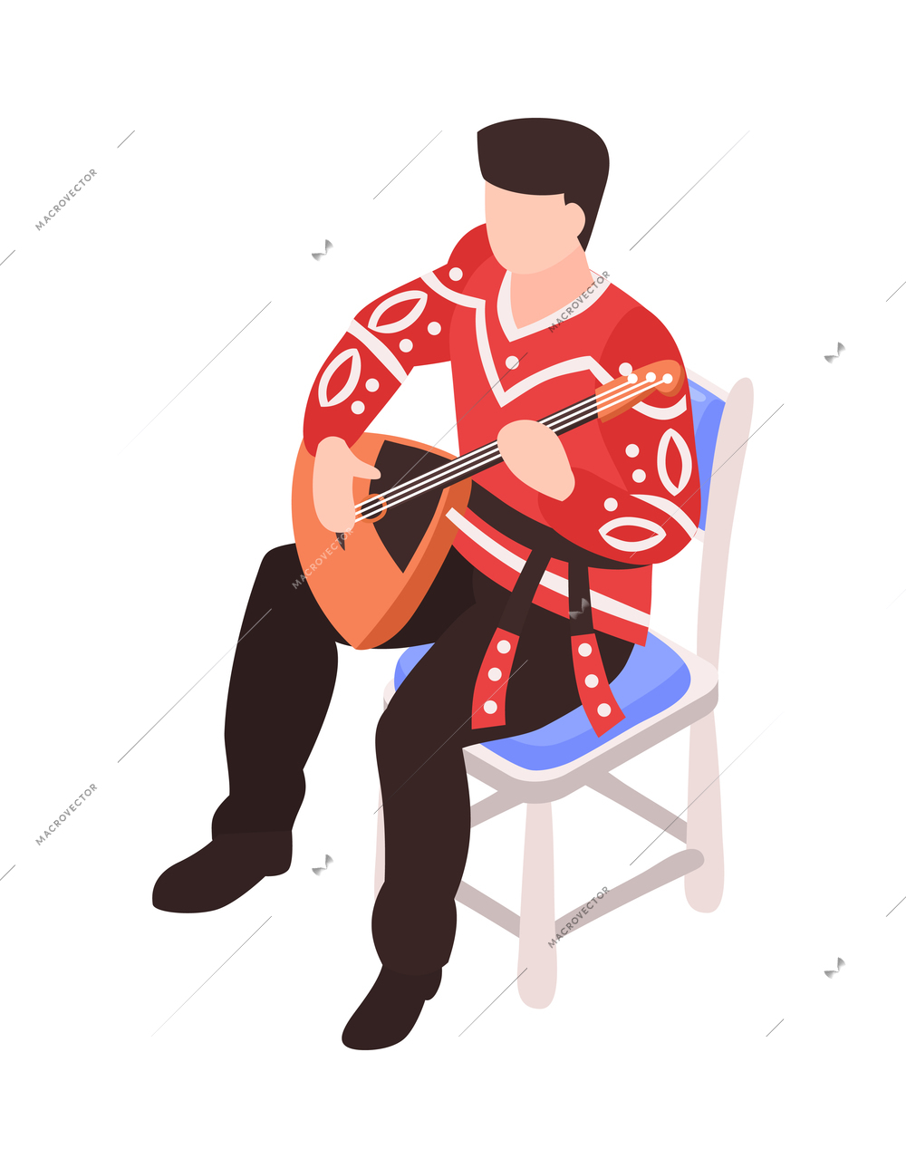 Musician in national costume playing balalaika 3d isometric vector illustration