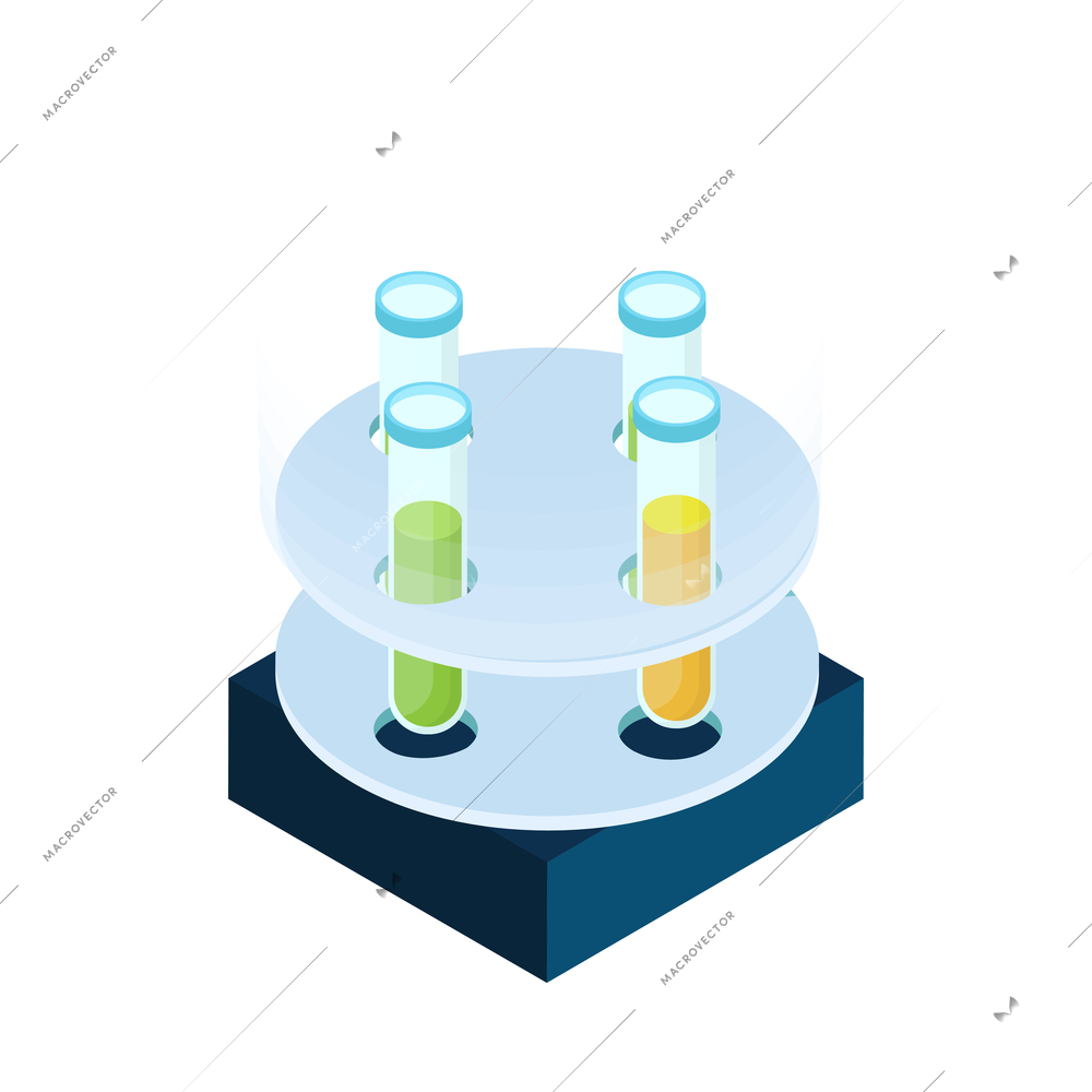 Isometric glass tubes with colorful liquid in science laboratory 3d icon vector illustration