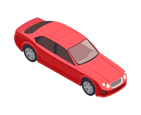 Modern luxury red sedan car on white background isometric 3d vector illustration