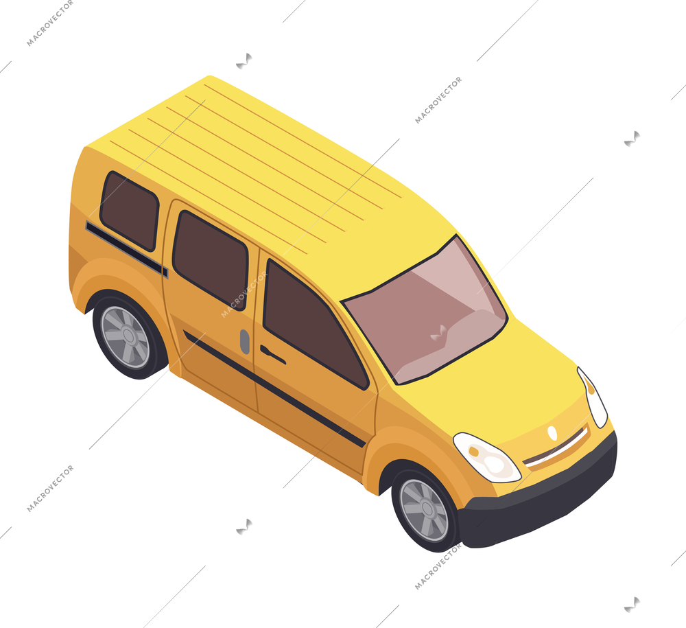 Isometric yellow car on blank background 3d vector illustration