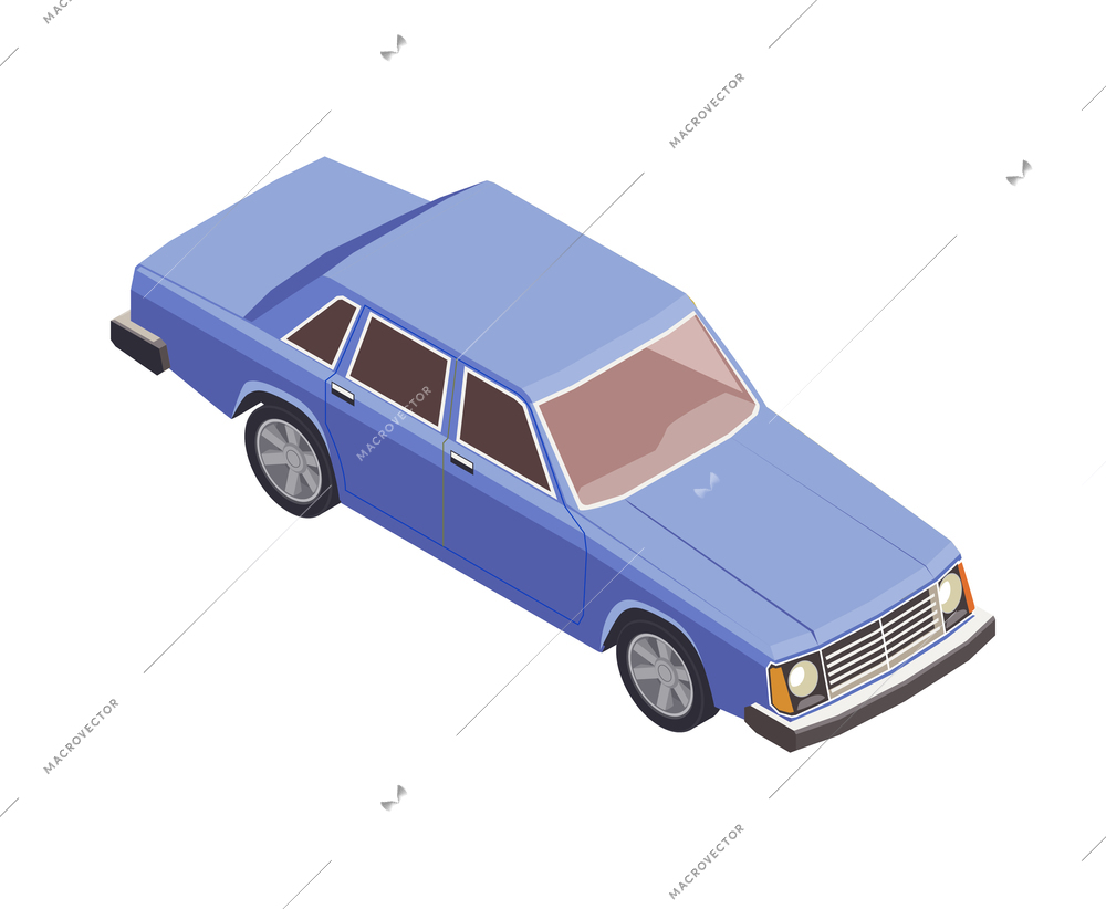 Isometric blue vintage car on white background 3d vector illustration