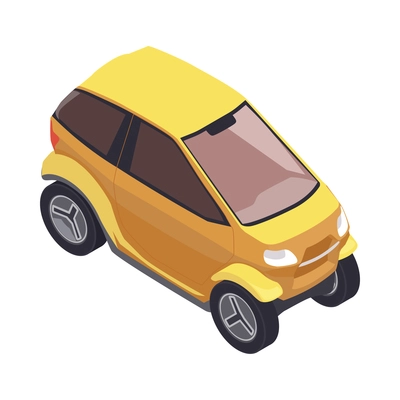 Isometric modern yellow electric car on white background 3d vector illustration