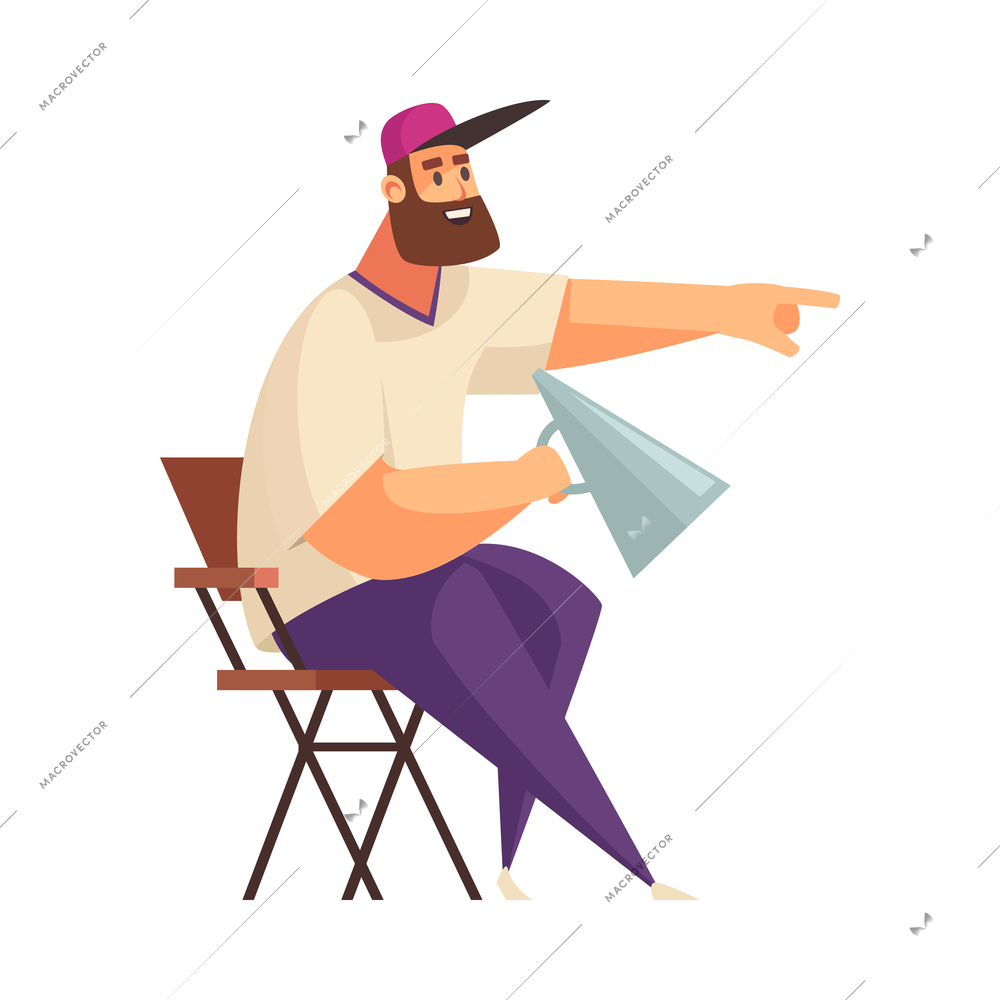 Cartoon film director with megaphone on white background vector illustration