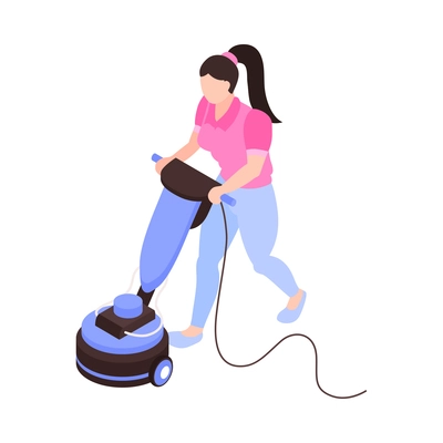 Isometric cleaning service working polishing floor 3d vector illustration