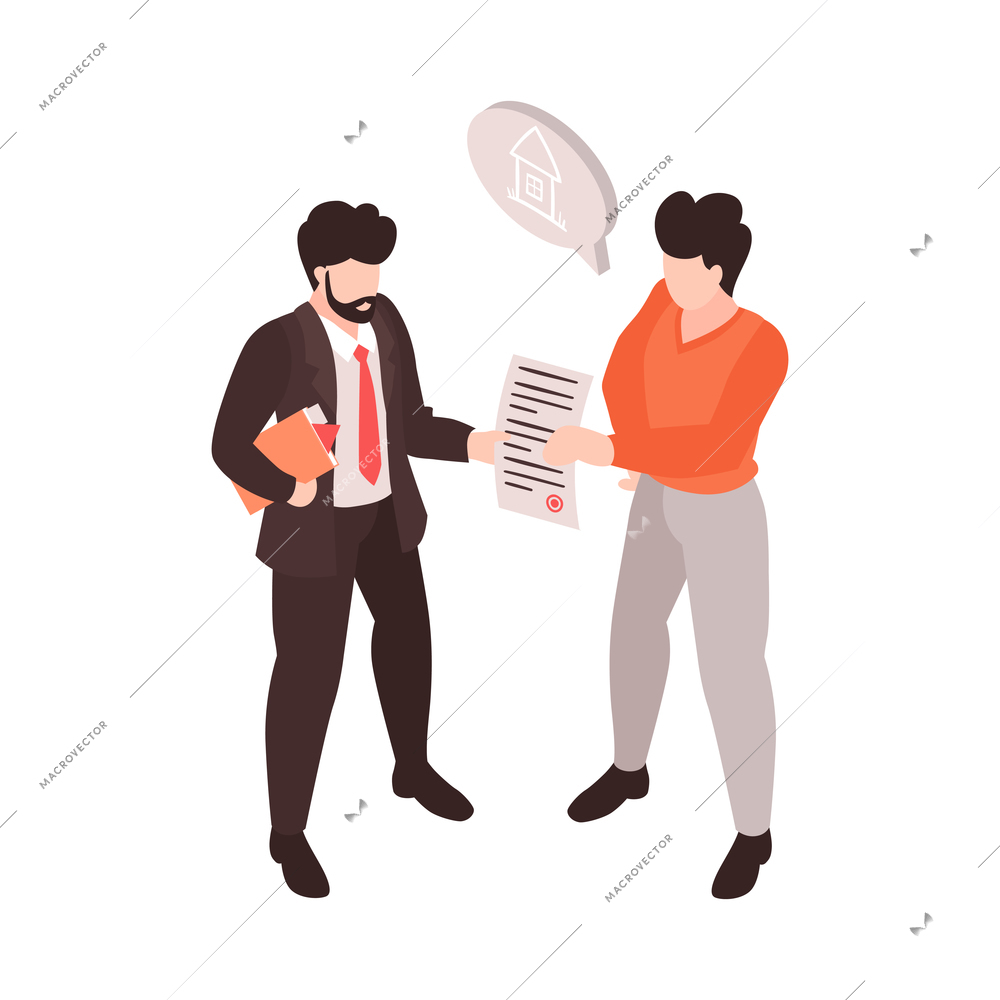 Isometric notary talking to client 3d vector illustration