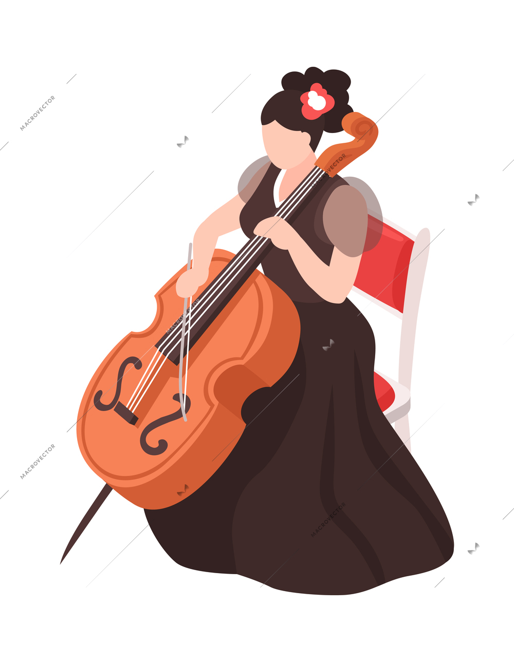 Isometric female orchestra cello player on white background 3d vector illustration