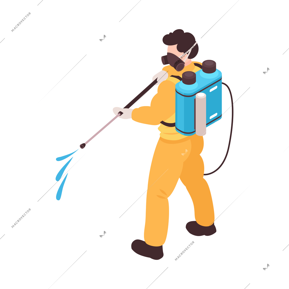 Pest control disinfection service isometric icon with worker in protective suit 3d vector illustration