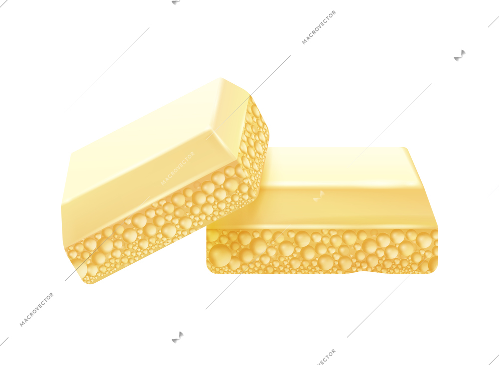 White bubbly chocolate pieces realistic vector illustration