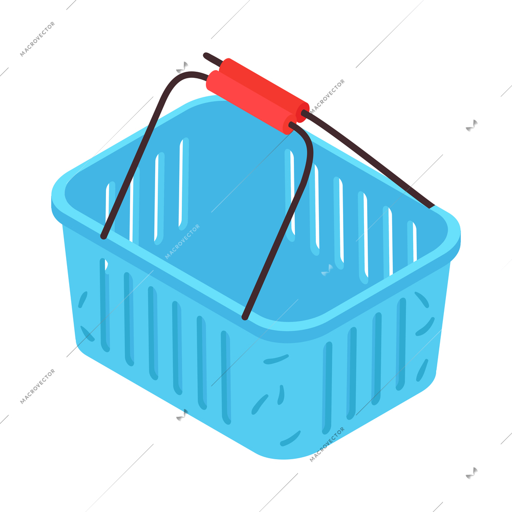 Empty blue shopping basket on white background 3d isometric vector illustration