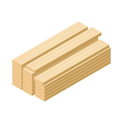 Isometric pile of wooden planks on white background 3d vector illustration