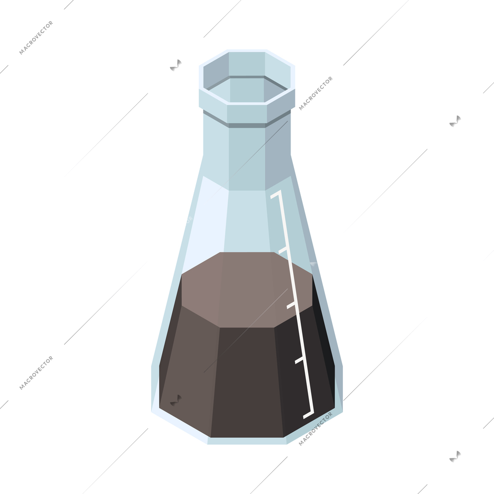 Isometric icon with laboratory glass flask with dark liquid 3d vector illustration