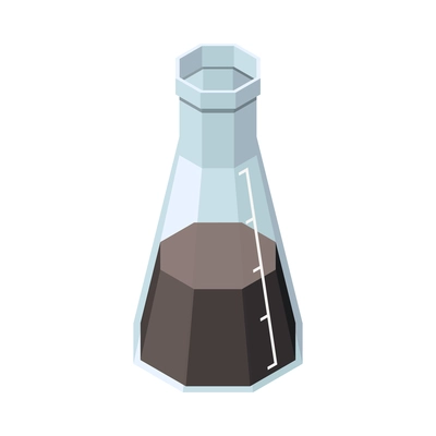 Isometric icon with laboratory glass flask with dark liquid 3d vector illustration