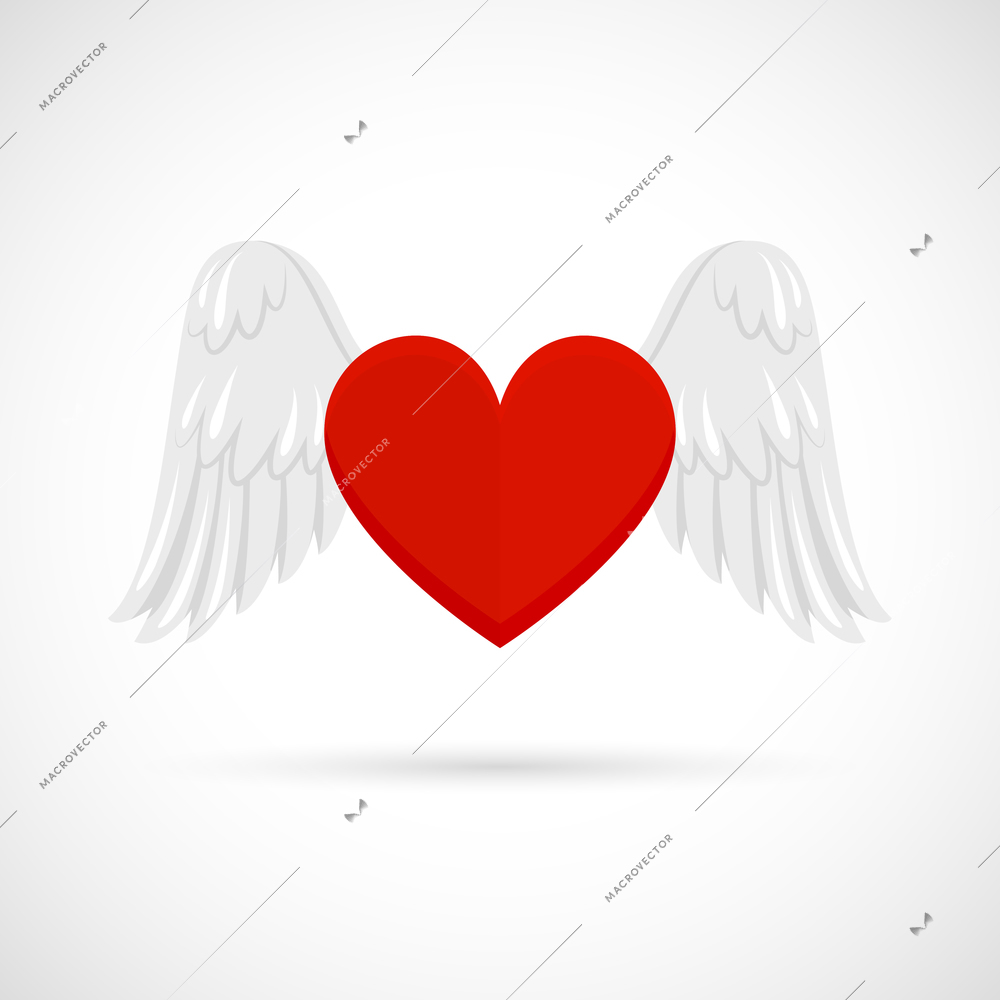 Heart with wings love and spiritual passion symbol isolated on white background vector illustration