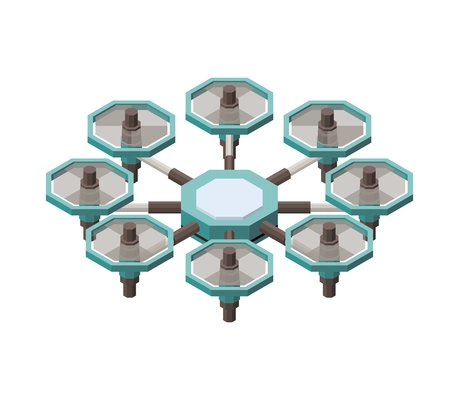 Isometric drone quadrocopter with eight propellers 3d vector illustration
