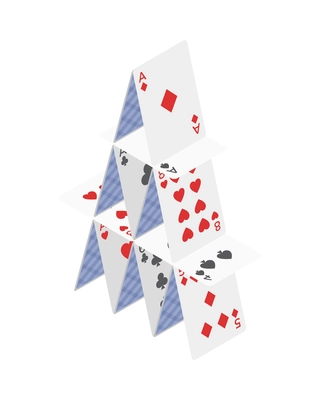 Isometric 3d house of cards on white background vector illustration