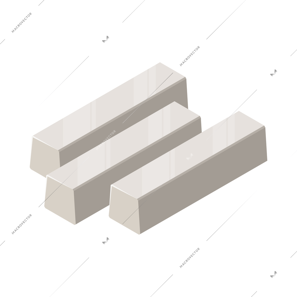 Three isometric silver bars on white background 3d vector illustration