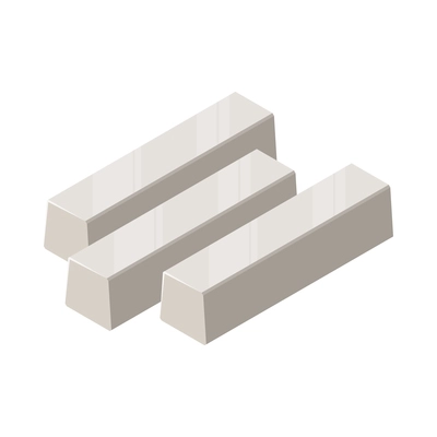 Three isometric silver bars on white background 3d vector illustration