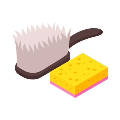 Isometric icon with brush and sponge for cleaning 3d vector illustration