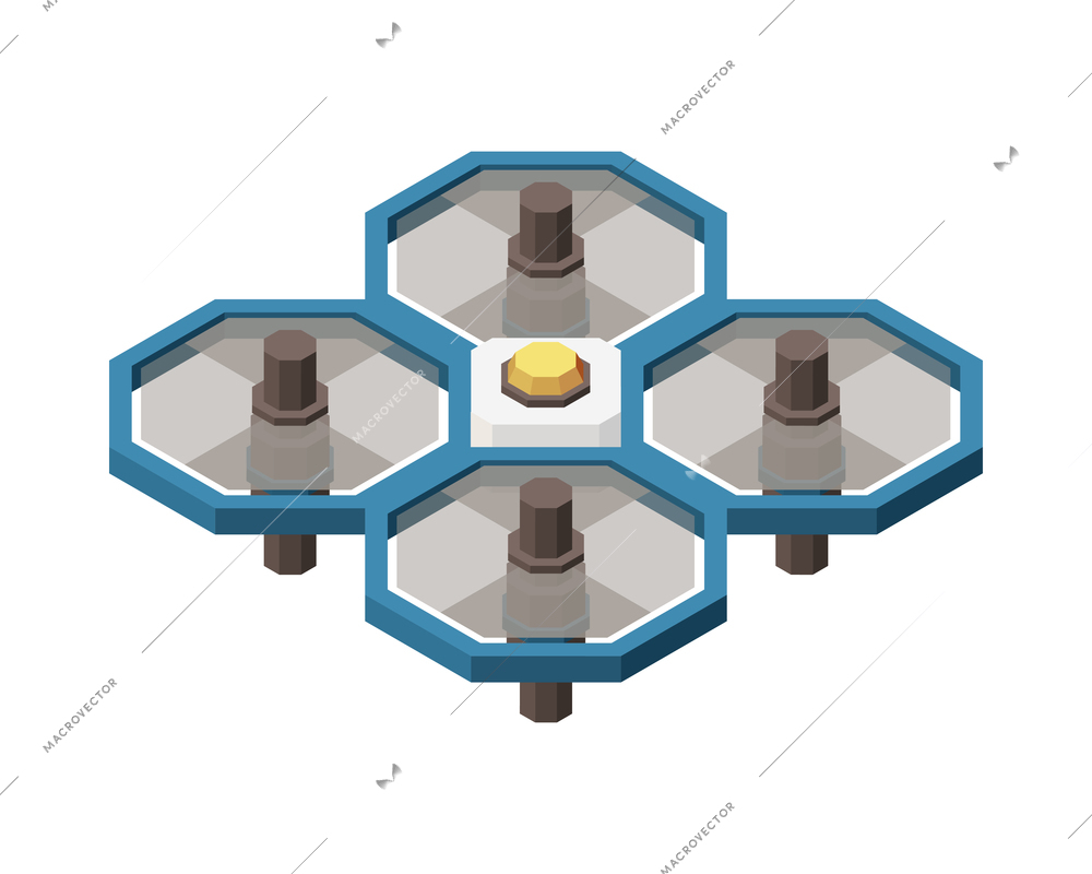 Isometric icon of flying quadrocopter on white background 3d vector illustration