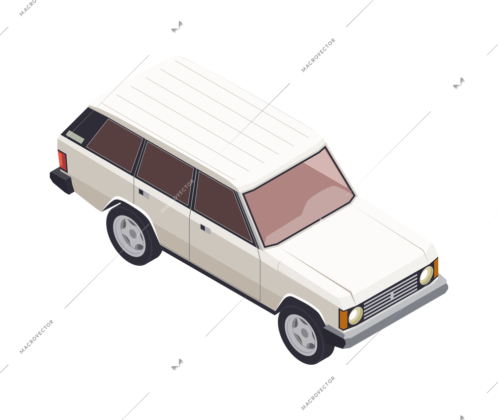 White passenger car on blank background 3d isometric vector illustration