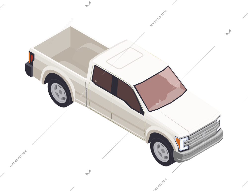 Isometric view of white pickup on blank background 3d vector illustration