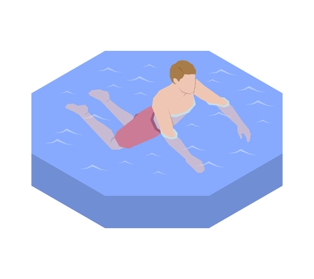 Isometric man swimming in pool or sea 3d vector illustration