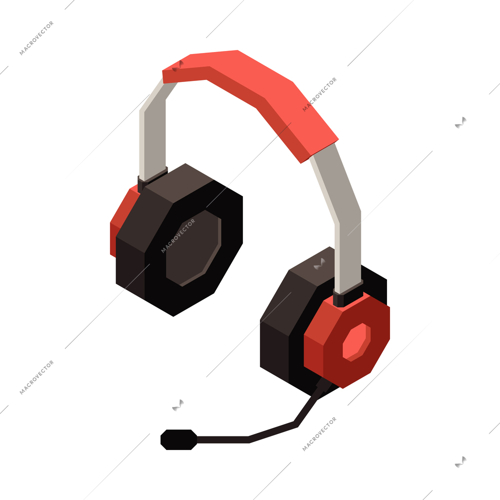 Isometric gaming headphones with microphone 3d vector illustration