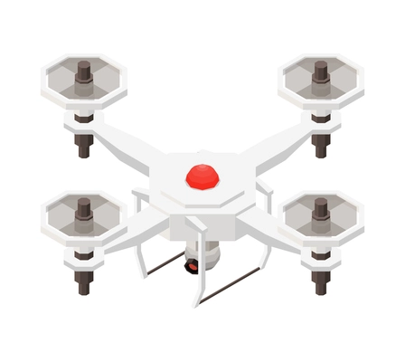 Isometric flying white quadrocopter with camera 3d vector illustration